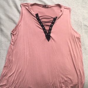 Pink V-neck tank top